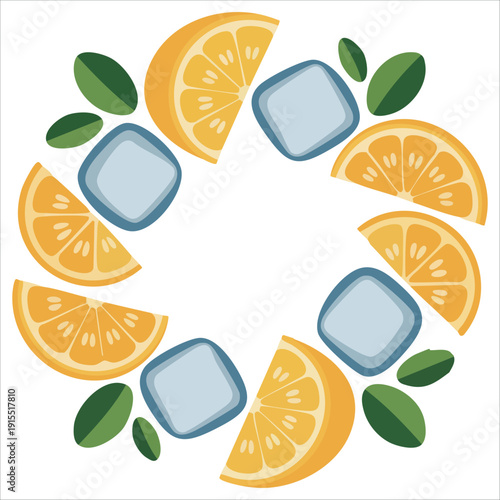 Lemon Slices with Mint and Ice for Lemonade Concept Vector Illustration