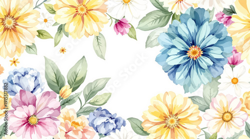 Handpainted style flowers framing an open space for personalized greeting cards artwork
