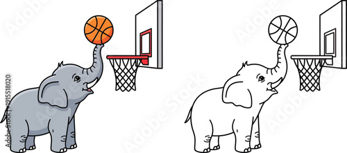 Fotografie Cute Elephant Playing Basketball Funny Animal Sports Cartoon Vector