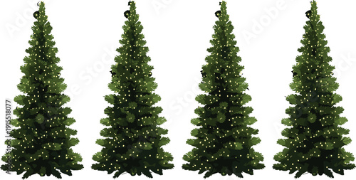 Realistic evergreen pine tree set isolated on white background, detailed Christmas fir collection vector illustration for winter holiday design