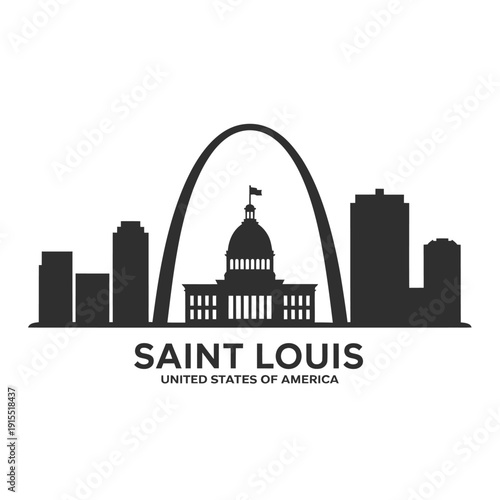 Silhouette of st louis skyline featuring gateway arch cityscape and city name text