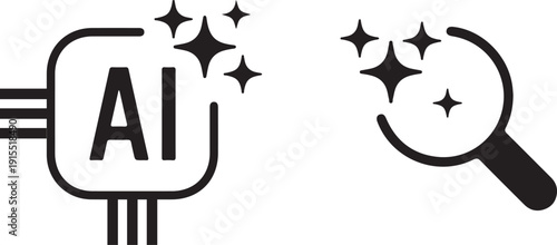  AI Generative logo and search AI icon vector illustrator . magic sparkle stars symbol , Artificial intelligence sign, magnifying glass loupe sing.