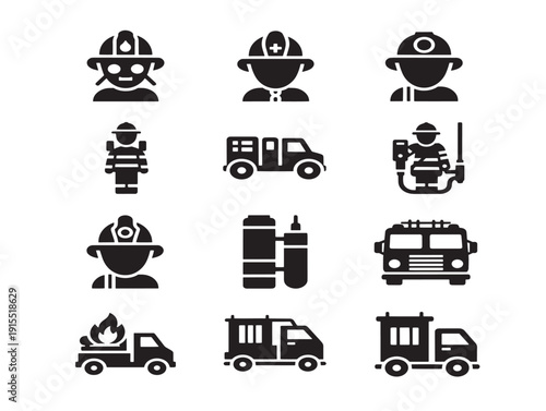 Courageous firefighter silhouette with emergency responder line art