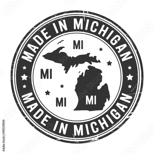 Tableau sur toile Circular stamp design featuring the state of michigan made in michigan text and