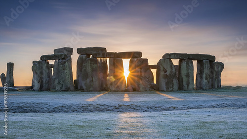 Schilderij op canvas Stonehenge at Winter Sunrise with Sunburst Through Ancient Stones