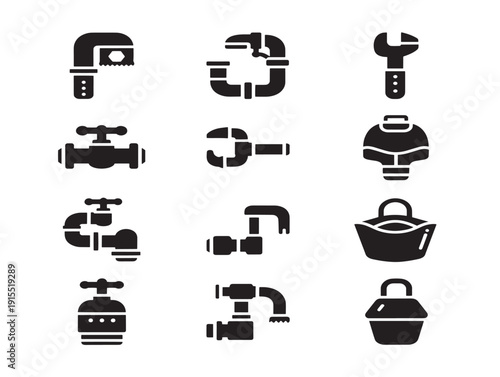 Beautiful plumbing tools silhouette set for stunning repair and maintenance themes