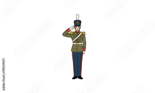 Historical Military Officer in Full Uniform Saluting, Vector Art