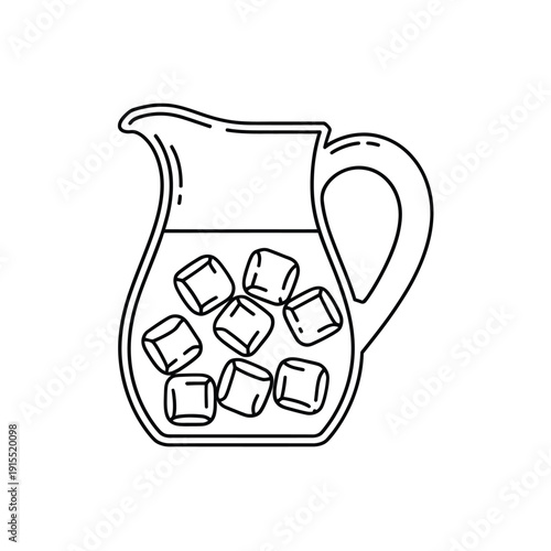 Line drawing of a pitcher filled with ice cubes and liquid