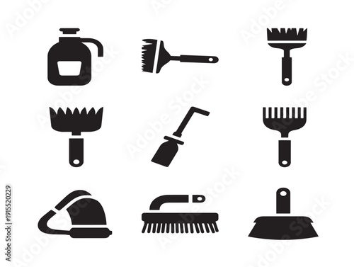 Fresh cleaning tools silhouette set for beautiful home care illustrations