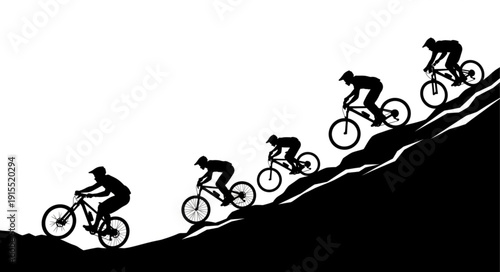 Cyclists Riding Up Steep Hill.