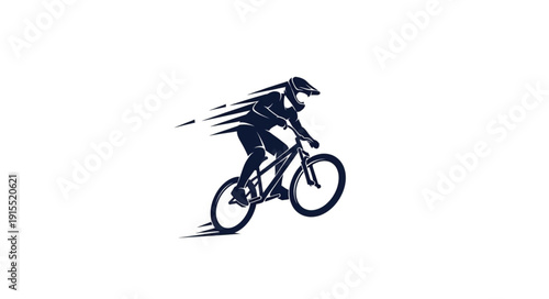 Cyclist Riding Mountain Bike Fast.
