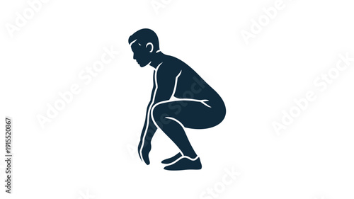 Silhouette of a man performing a deep squat exercise pose