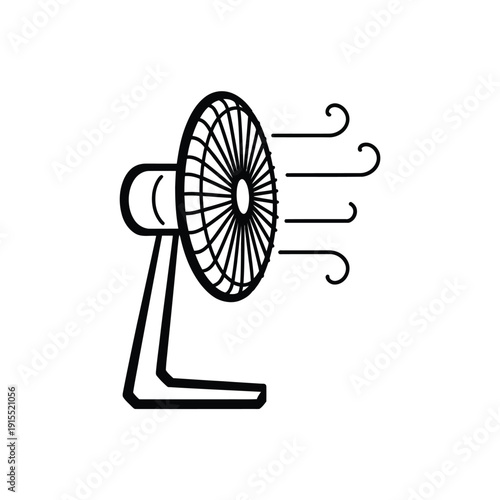 Simple black and white line drawing of a small electric fan