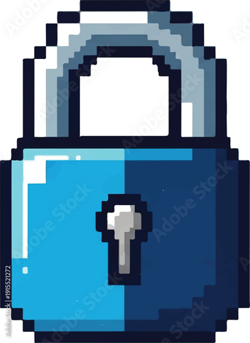 Pixelated blue lock icon for security and protection concepts