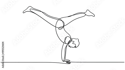 A continuous line drawing of a person performing a handstand