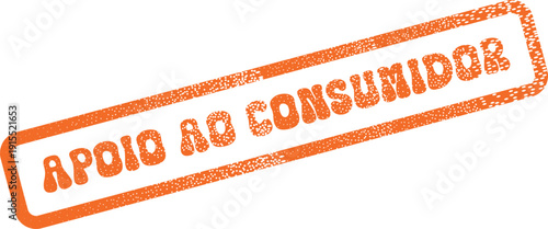 Vibrant orange rubber stamp impression displaying Apoio ao Consumidor message for business services