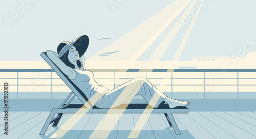 Woman Relaxing On A Cruise Deck In The Sun