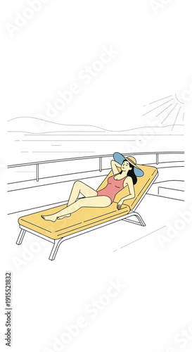 Woman Relaxing On Sun Lounger Enjoying Sunny Vacation