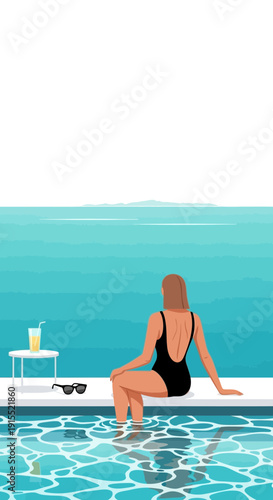 Woman Relaxing Poolside Enjoying Sunny Day Refreshing Drink And Summer Vibes