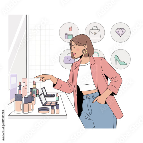 Woman Shopping For Cosmetics And Accessories Online In A Digital Boutique