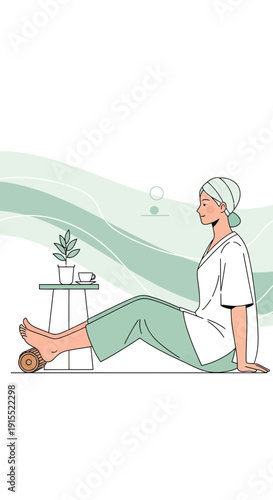 Woman Performing Foot Massage With Roller At Home Promoting Wellness