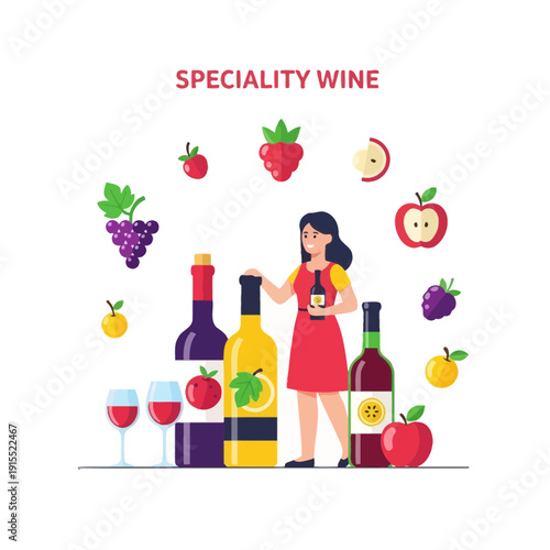 Woman Presenting Specialty Wine Bottles With Fruits Around Her