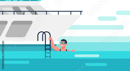 Yacht Vacation Serenity Person Enjoys Refreshing Swim Next To Luxury Vessel