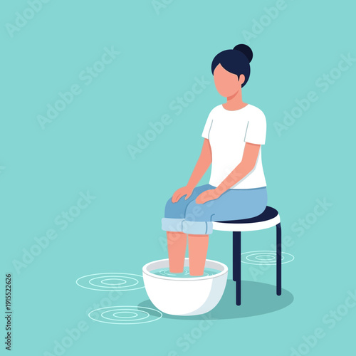 Woman Receiving Hydrating Foot Soak Relaxing Spa Treatment At Home