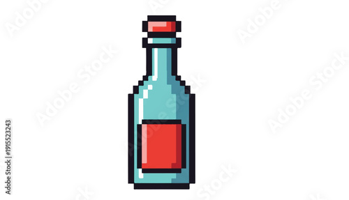 Pixelated bottle icon for beverage and drink related designs