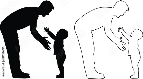 Illustrations of adults assisting small children in standing up from a fallen position.