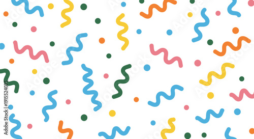 Playful colorful squiggle pattern background with wavy lines and dots for kids, party, and modern creative design