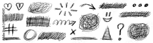 Expressive messy pen scribble alphabet with scratch detail, modern doodle marker style. Messy pen scribble strokes, scratch circles, pencil, sketch and crayon texture.