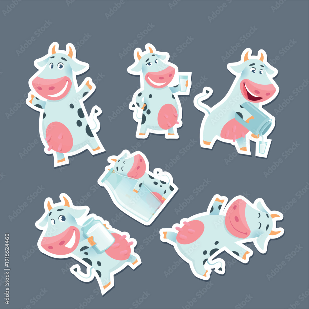 Obraz premium Cartoon cow. sticky paper design with mascot cow