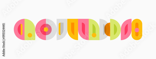 Colorful abstract shapes form word gooddo. Retro style design with vibrant hues, simple geometry. Clean background enhances visual impact.