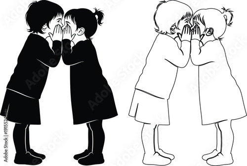 Two girls sharing a friendly and affectionate moment in school uniforms