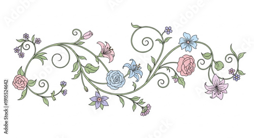 Delicate Floral Embroidery Design Element.