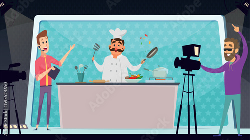 Cooking show. tv entertainment with chef preparing food