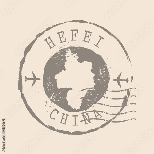 Stamp Postal of Hefei is city of China. Map Silhouette rubber Seal.  Design Retro Travel. Seal  Map of Hefei grunge  for your design. China. EPS10
