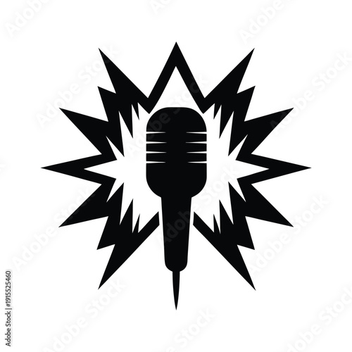 A dynamic microphone surrounded by a burst of energy and sound waves Vector