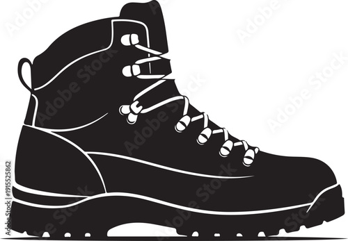 Hiking boot illustration with laces and rugged sole isolated on transparent background