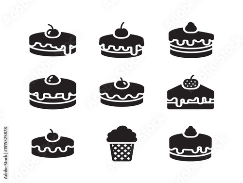 Cake dessert silhouette set with delicious and decadent sweet treat designs