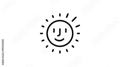 Simple black and white illustration of a smiling sun.