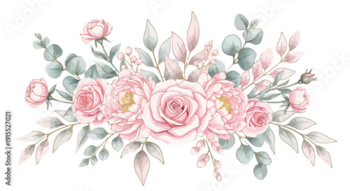 Floral arrangement of roses and leaves in a beautiful bouquet with delicate flowers and foliage, svg (66).svg