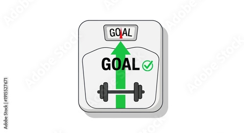 Fitness Goal Progress Illustrated on Bathroom Scale with Upward Arrow.