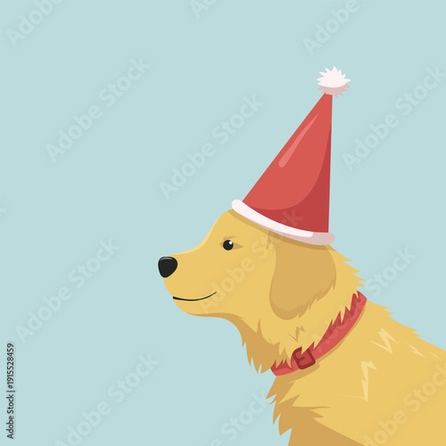Cute Golden Retriever Dog Wearing Red Party Hat Vector Illustration for Birthday Celebration and Pet Party Theme Graphic