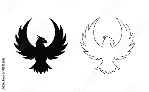 Two contrasting bird illustrations, one black and one white, representing duality and balance. Vector