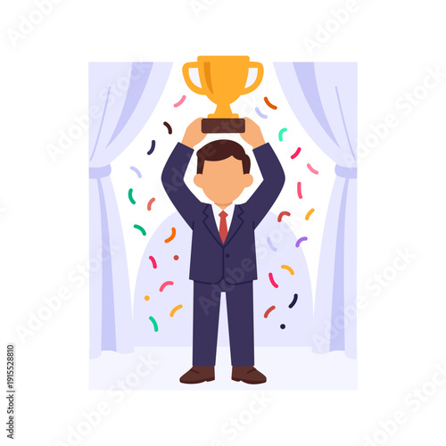 Annual Awards, recognizing outstanding employee achievements yearly, Flat vector character illustration