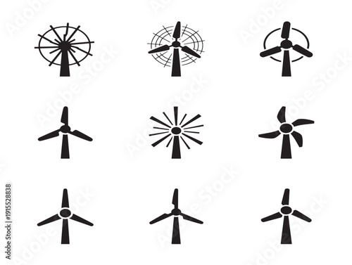 Sustainable Wind Turbine Silhouette Graphic Set