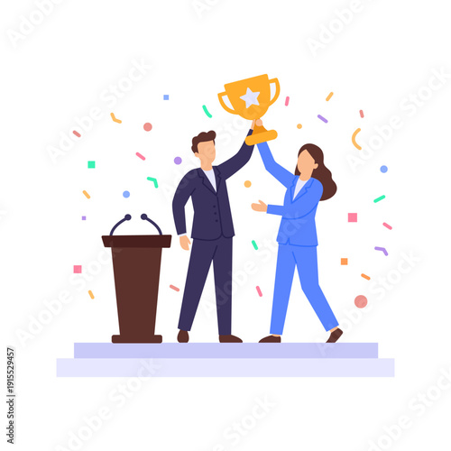 Recognition Ceremonies, formal events honoring employee achievements, Flat vector character illustration