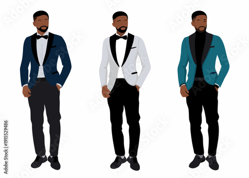 Three african american men in formal wear illustrated style